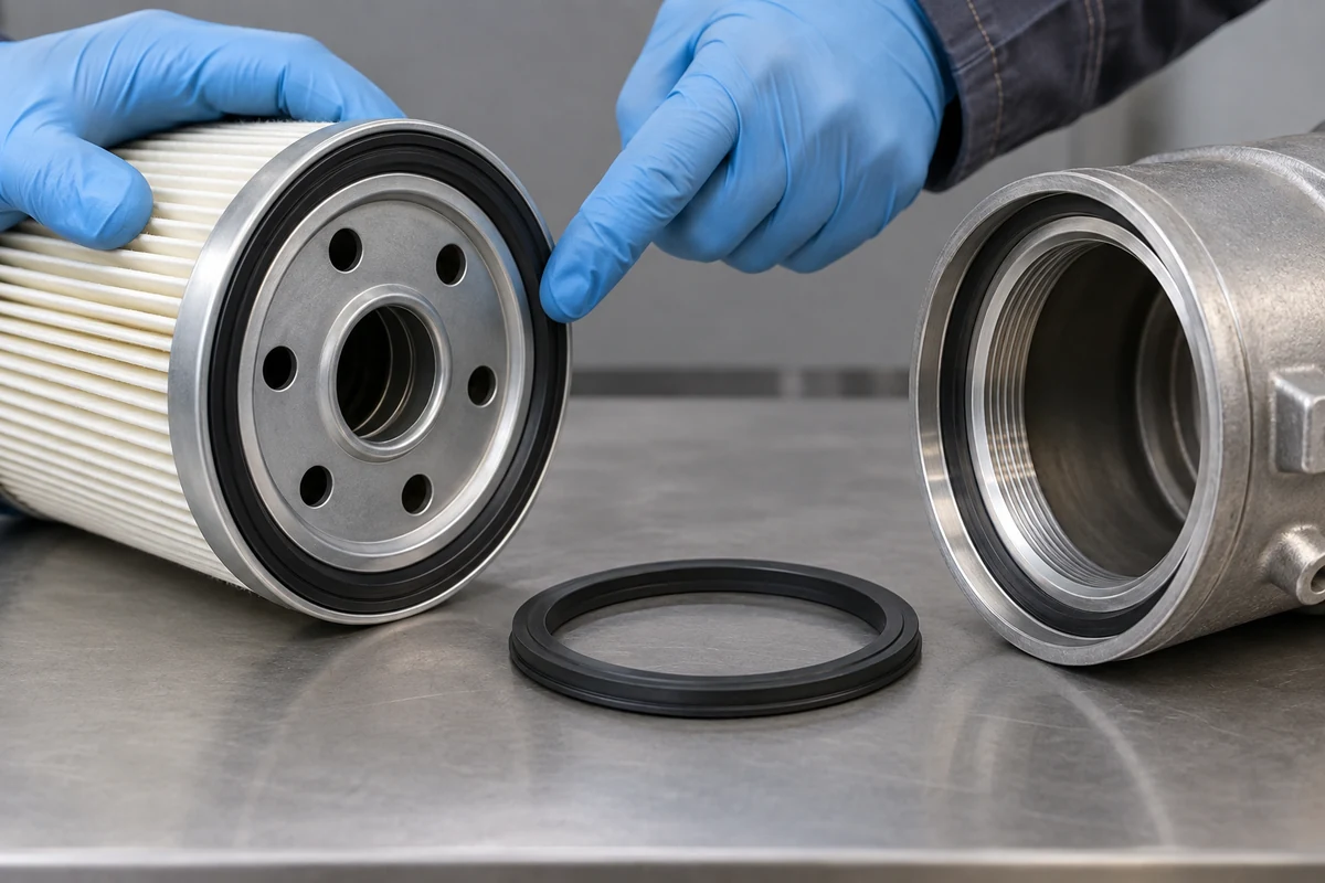 Illustrative inspection of a filter gasket, end cap and housing sealing surface