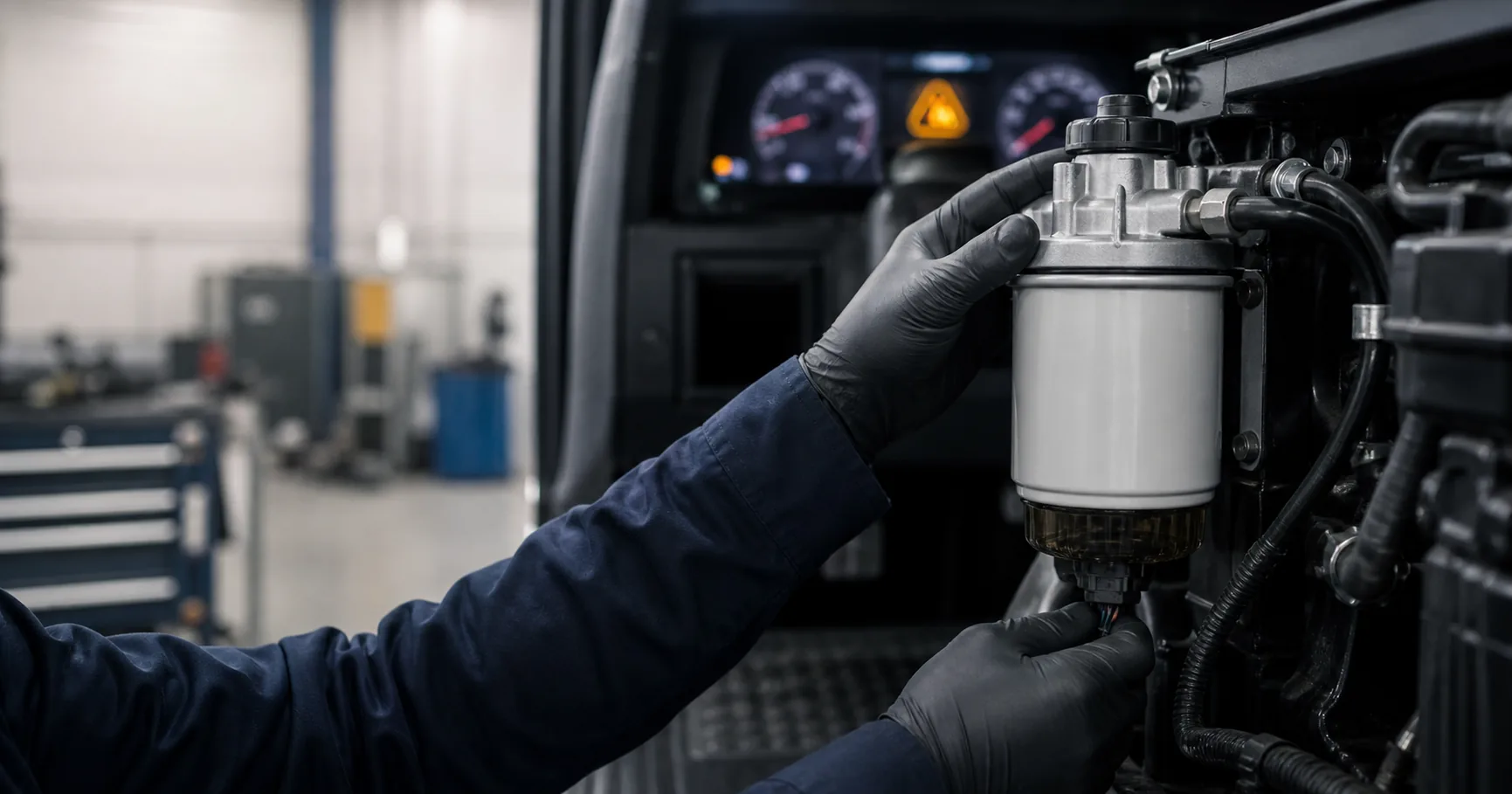 Truck fuel filter inspection after replacement