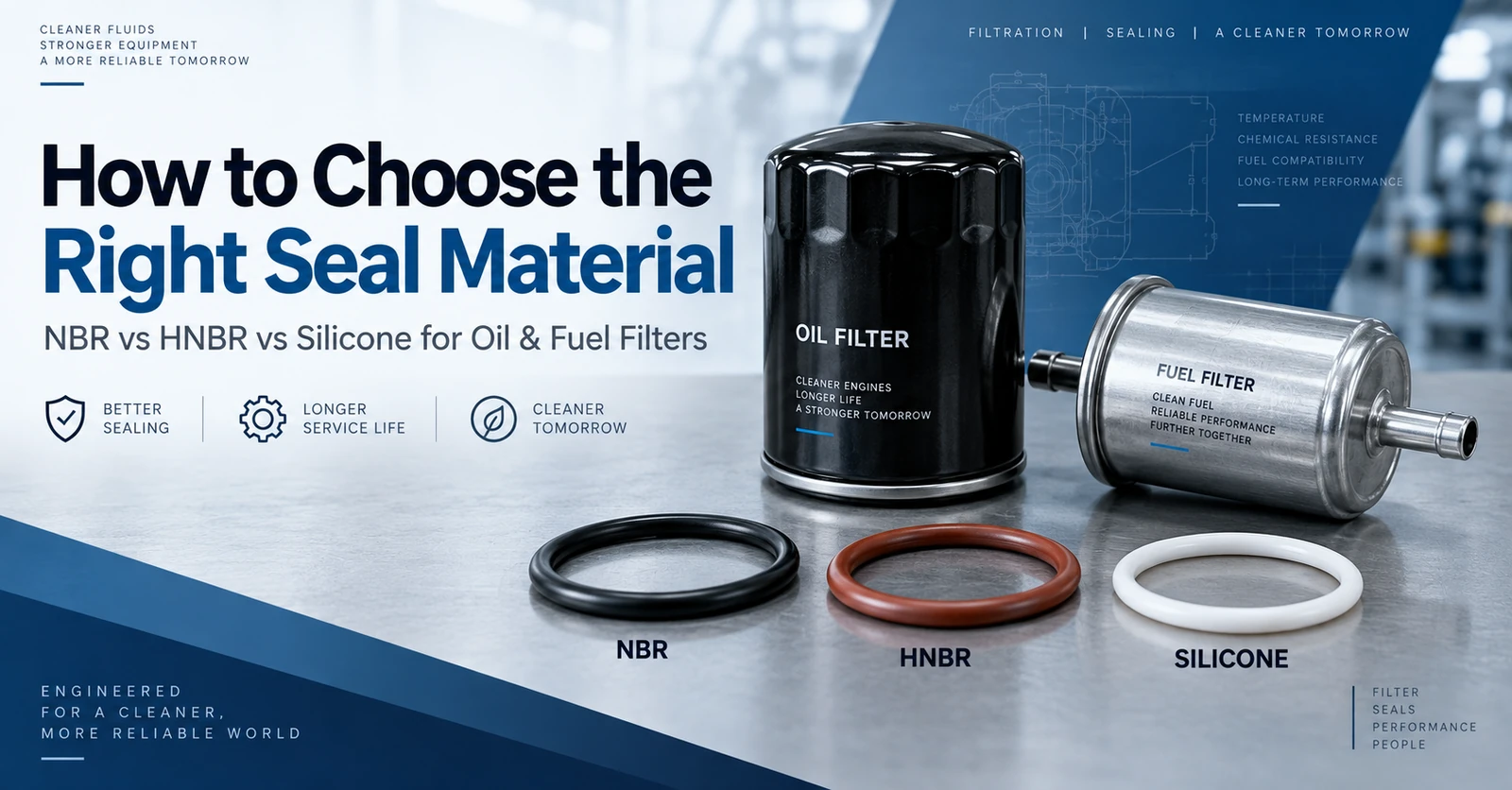 Oil and fuel filter seal material guide comparing NBR, HNBR and silicone