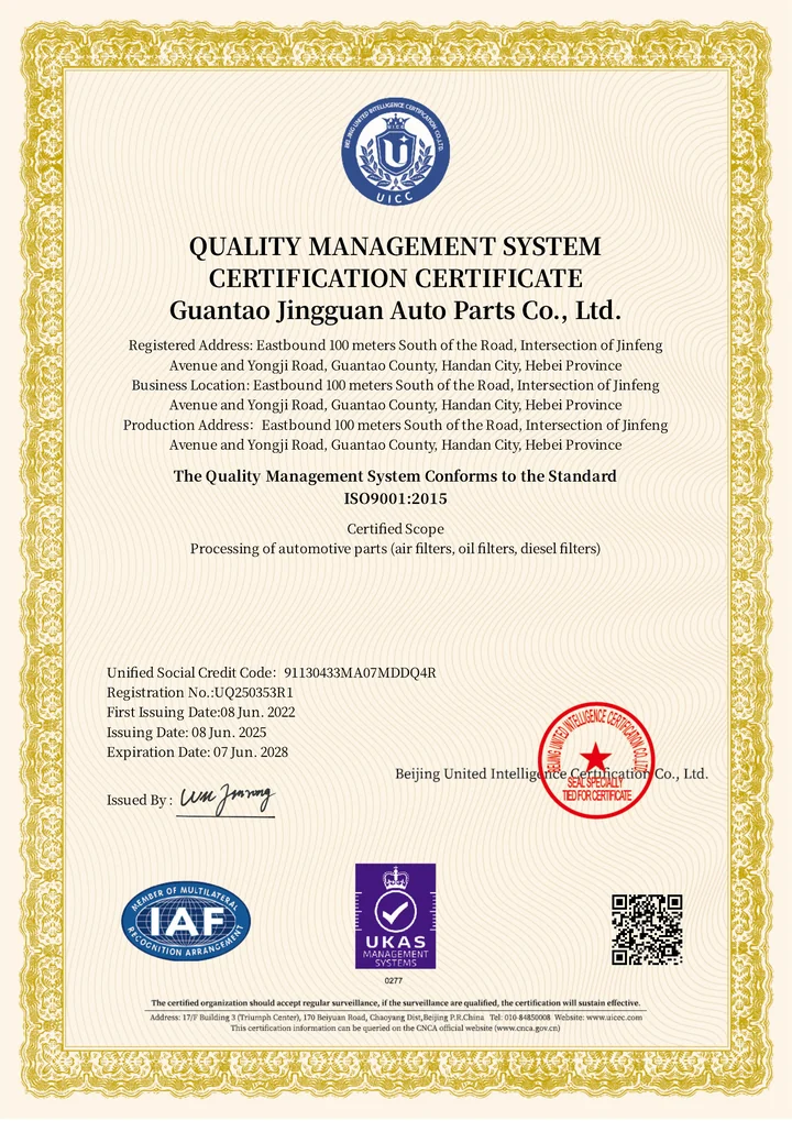 ISO 9001:2015 certificate UQ250353R1